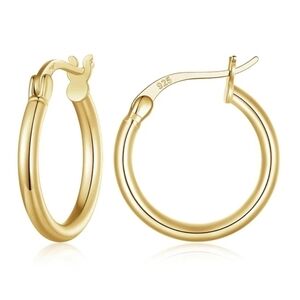 14K Gold Plated 925 Sterling Silver Medium Hoop Earrings